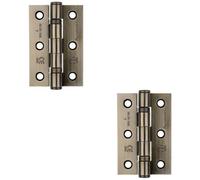 Loops 2 Pack - Pair Grade 7 Ball Bearing Hinge - 76 X 51mm Antique Brass Interior Door Fixing