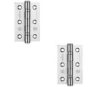 Loops 2 Pack - Pair Grade 7 Ball Bearing Hinge - 76 X 51mm Polished Chrome Interior Door Fixing