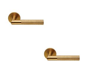Loops 2 Pack - Pair Knurled Round Bar Door Handle On Round Rose Concealed Fix Satin Brass