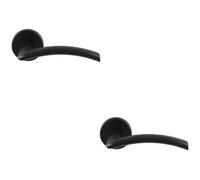 Loops 2 Pack - Pair Matt Black Door Handle Flat Arched Style Lever On Round Rose Concealed Fix