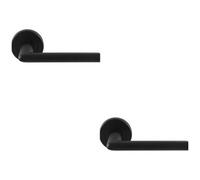 Loops 2 Pack - Pair Matt Black Door Handle Slimline Straight Bar Lever Round Rose Concealed Fix