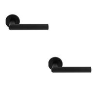 Loops 2 Pack - Pair Mitred Round Bar Door Handle Ringed Design Conceled Fix Matt Black