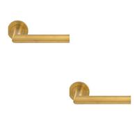 Loops 2 Pack - Pair Mitred Round Bar Door Handle Ringed Design Conceled Fix Satin Brass