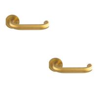 Loops 2 Pack - Pair Round Bar Safety Door Handle Concealed Fix Round Rose Satin Brass Pvd