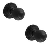 Loops 2 Pack - Pair Round Reeded Mortice Door Knob 50mm Diameter Matt Black Lined Handle