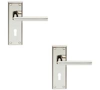 Loops 2 Pack - Pair Rounded Lever On Lock Backplate Door Handle 150 X 50mm Polished Nickel