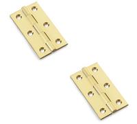 Loops 2 Pack - Pair Solid Brass Cabinet Butt Hinge - 64mm - Satin Brass Premium Cupboard Fixing