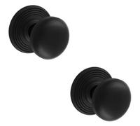 Loops 2 Pack - Pair Textured Ring Mortice Door Knob 70mm Diameter Matt Black Lined Handle