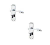 Loops 2 Pack Polished Chrome Suite Door Handle With Bathroom Plate - Modern Design - Interior Lever On Backplate