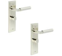 Loops 2 Pack Polished Nickel Bathroom Door Handle Backplate And Turn Release - Solid Brass Interior Handle