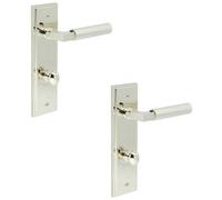 Loops 2 Pack Polished Nickel Bathroom Door Handle With Backplate And Turn Release - Solid Brass Interior Lever Handle