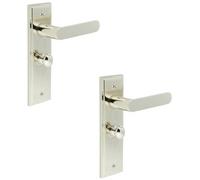 Loops 2 Pack Polished Nickel Bathroom Door Handle With Backplate And Turn Release - Solid Brass Interior Toilet Handle