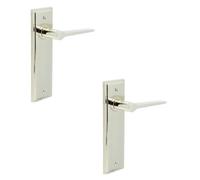 Loops 2 Pack Polished Nickel Door Handle Latch Backplate For Modern Homes - Solid Brass Interior Handle