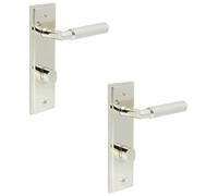 Loops 2 Pack Polished Nickel Door Handle With Backplate For Bathroom - Stylish Lever & Release - Solid Brass Interior Handle