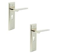 Loops 2 Pack Polished Nickel Door Handle With Euro Backplate - Solid Brass Interior Handle