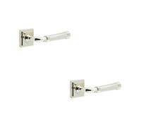 Loops 2 Pack Polished Nickel Square Stepped Door Handle - Elegant And Functional Design - Solid Brass Interior Handle