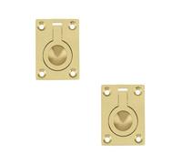 Loops 2 Pack Premium 50X63mm Flush Rings In Polished Brass For Carpentry Projects - Recessed Door Handle