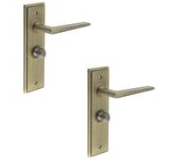 Loops 2 Pack Premium Antique Brass Bathroom Door Handle With Turn & Release Mechanism - Solid Brass Interior Handle