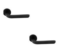Loops 2 Pack - Premium Art Deco Door Handle Set - Matt Black Reeded Lever On Round Rose