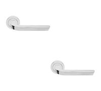 Loops 2 Pack - Premium Art Deco Door Handle Set - Polished Chrome Reeded Lever On Round Rose