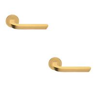 Loops 2 Pack - Premium Art Deco Door Handle Set - Satin Brass Reeded Lever On Round Rose