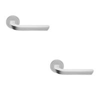 Loops 2 Pack - Premium Art Deco Door Handle Set - Satin Chrome Reeded Lever On Round Rose