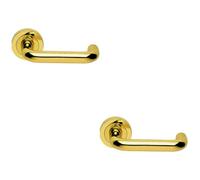 Loops 2 Pack - Premium Concealed Door Handle Set - Polished Brass Lever On Round Rose Curve Bar