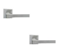 Loops 2 Pack - Premium Contoured Door Handle Set - Satin Chrome Sleek Lever On Square Rose