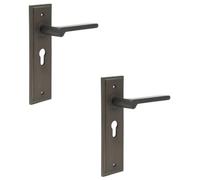 Loops 2 Pack Premium Dark Bronze Door Handle With Euro Backplate - Solid Brass Interior Handle