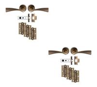 Loops 2 Pack - Premium Door Handle & Latch Pack Set- Antique Brass Curved Flair Lever Round Rose