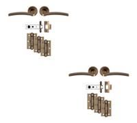 Loops 2 Pack - Premium Door Handle & Latch Pack Set- Antique Brass Slim Curved Lever Round Rose