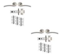 Loops 2 PACK - Premium Door Handle & Latch Pack Set- Chrome Curved Square Lever Round Rose