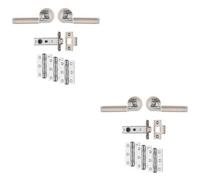 Loops 2 Pack - Premium Door Handle & Latch Pack Set- Chrome & Nickel Straight Bar Lever Round Rose