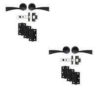 Loops 2 PACK - Premium Door Handle & Latch Pack Set- Matt Black Curved Flair Lever Round Rose