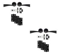 Loops 2 Pack - Premium Door Handle & Latch Pack Set- Matt Black Curved Flair Lever Round Rose