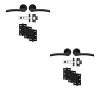 Loops 2 Pack - Premium Door Handle & Latch Pack Set- Matt Black Slim Curved Lever Round Rose