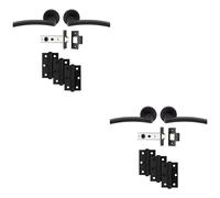 Loops 2 PACK - Premium Door Handle & Latch Pack Set- Matt Black Slim Curved Lever Round Rose