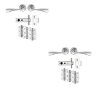 Loops 2 PACK - Premium Door Handle & Latch Pack Set- Polished Chrome Curved Flair Lever Round Rose