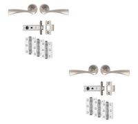 Loops 2 Pack - Premium Door Handle & Latch Pack Set- Satin Nickel Curved Flair Lever Round Rose