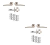 Loops 2 Pack - Premium Door Handle & Latch Pack Set- Satin Nickel Slim Curved Lever Round Rose