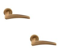 Loops 2 Pack - Premium Elegant Curve Door Handle Set - Antique Brass Bar Lever On Round Rose