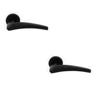 Loops 2 Pack - Premium Elegant Curve Door Handle Set - Matt Black Bar Lever On Round Rose