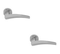 Loops 2 Pack - Premium Elegant Curve Door Handle Set - Ploshed Chrome Bar Lever On Round Rose