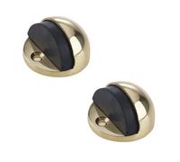 Loops 2 Pack Premium Oval Floor Mounted Door Stop In Polished Brass - 46X26mm - Rubber Stopper Protector