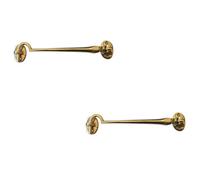 Loops 2 Pack Premium Polished Brass Cabin Hook 205mm For Doors And Cabinets - Hook & Eye Arm Lock