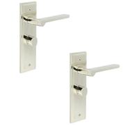 Loops 2 Pack Premium Polished Nickel Bathroom Door Handle With Backplate And Turn Release - Solid Brass Internal Handle