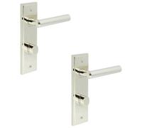 Loops 2 Pack Premium Polished Nickel Bathroom Door Handle With Backplate And Turn Release - Solid Brass Interior Lever