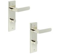Loops 2 Pack Premium Polished Nickel Bathroom Door Handle With Backplate And Turn Release - Solid Brass Interior Handle
