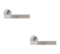 Loops 2 Pack - Premium Reeded Lined Door Handle Set - Chrome & Nickel Designer Lever Round Rose