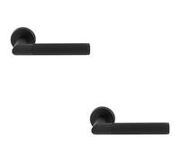 Loops 2 Pack - Premium Reeded Lined Door Handle Set - Matt Black Designer Lever Round Rose